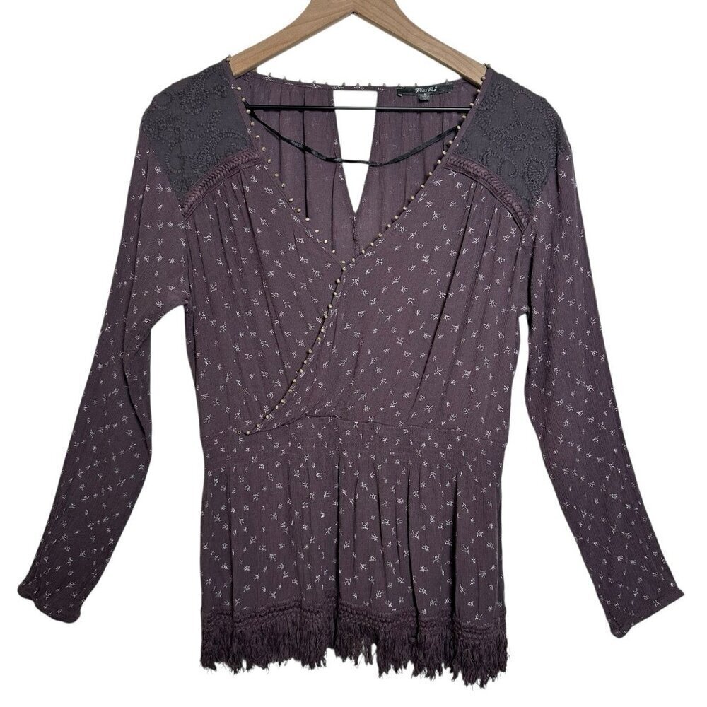 Miss Me Womens Large Purple Bohemian Cottagecore Hippie Long Sleeve Top Y2K